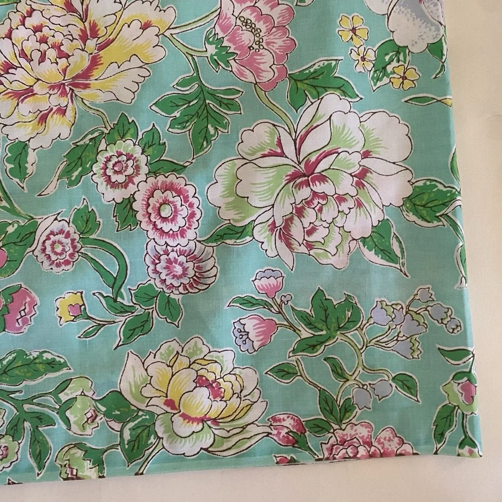 Fleur de Chine Green Pink Floral Full Flat Sheet Utica JP Stevens Odyssey Collec